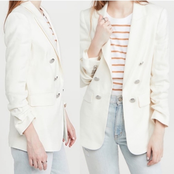 NWOT NEW Veronica Beard Size 6 Beacon White Linen Dickey Jacket Blazer Ruched - Picture 2 of 12